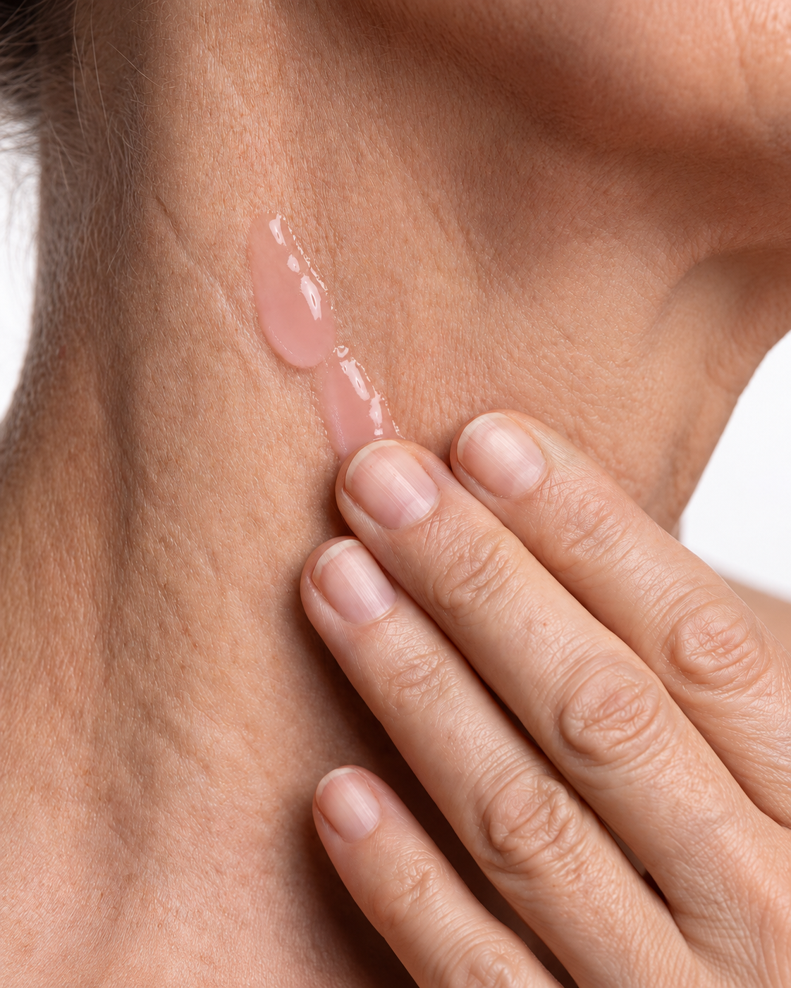 Serum applied upward on the neck